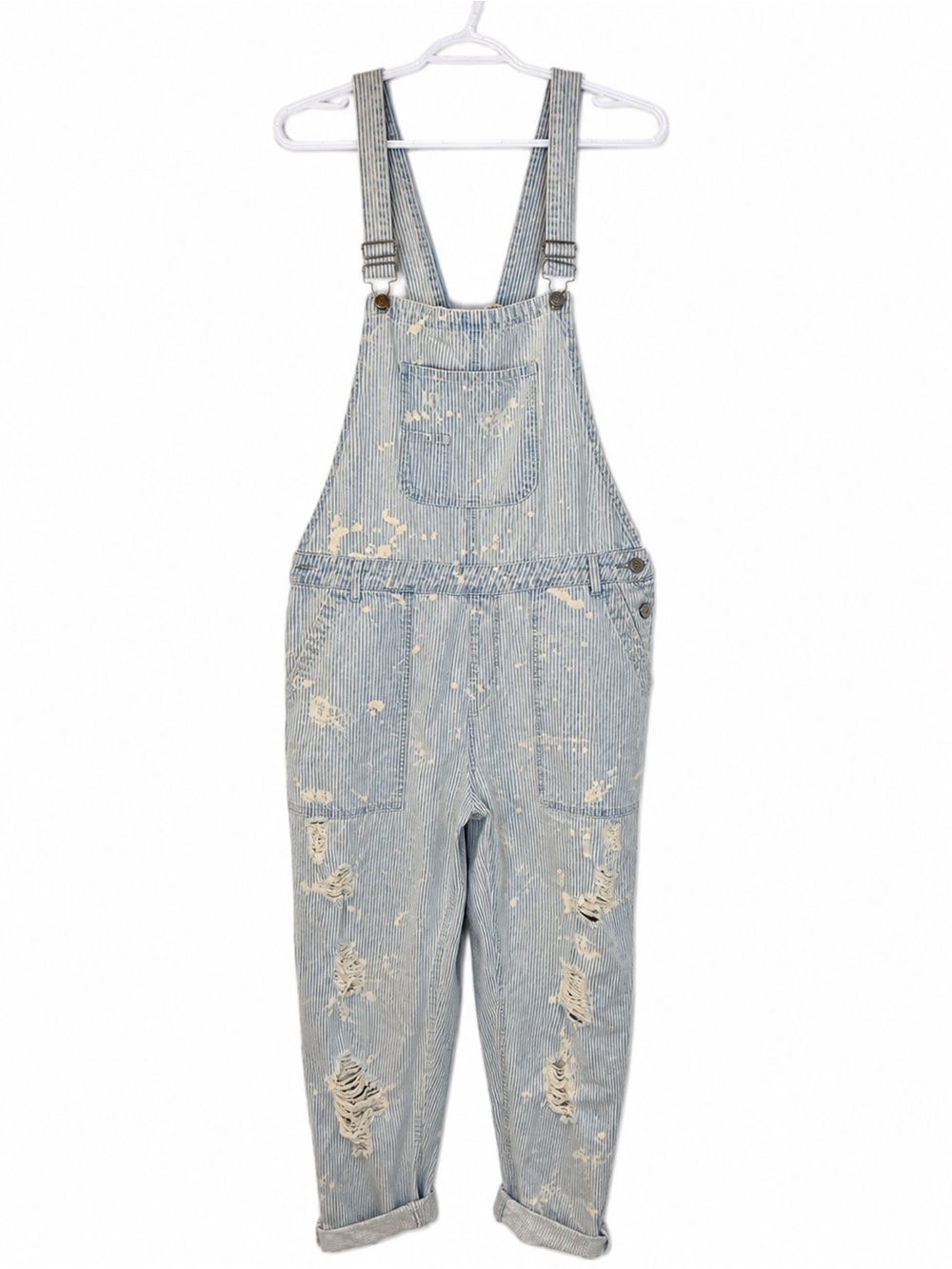 Signature8 Light Blue Striped Distressed Denim Overalls